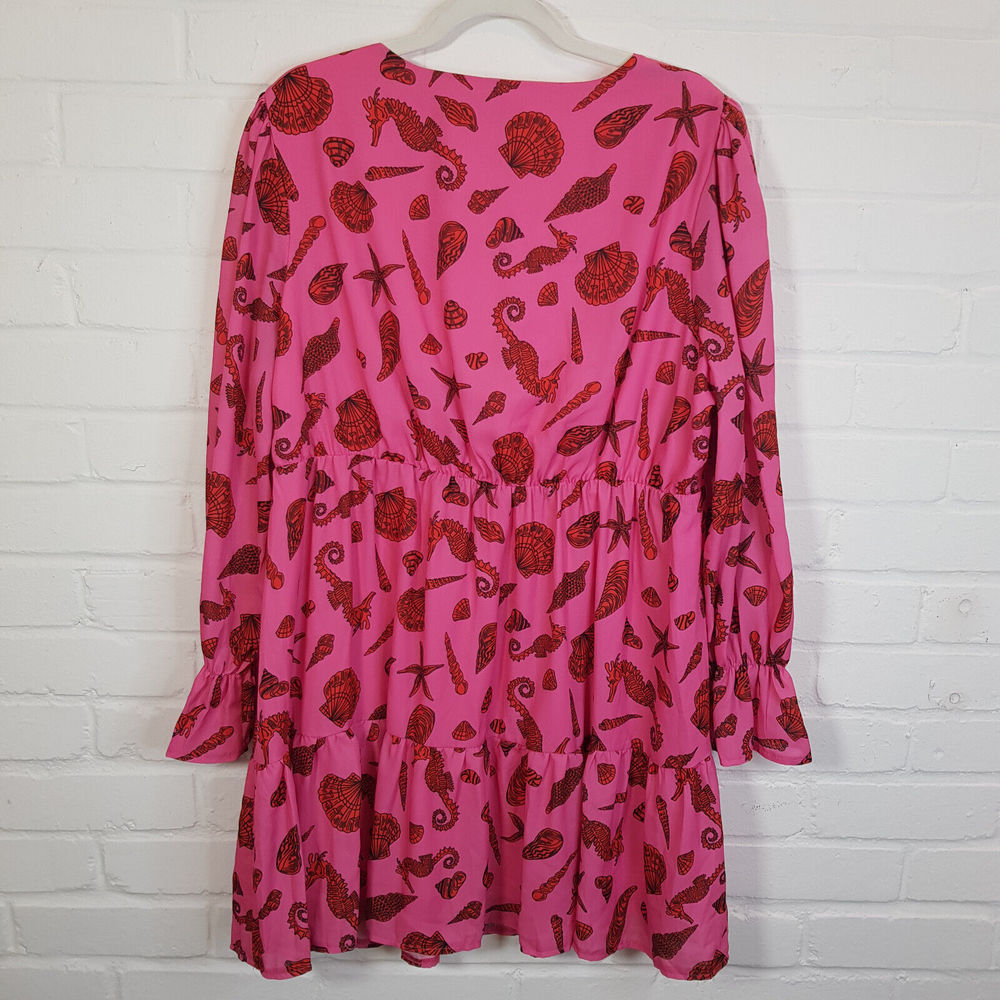 Twisted Wunder Pip Seashell Print Mini Dress UK 22 Pink Chiffon Funky Plus BNWT - Picture 2 of 13